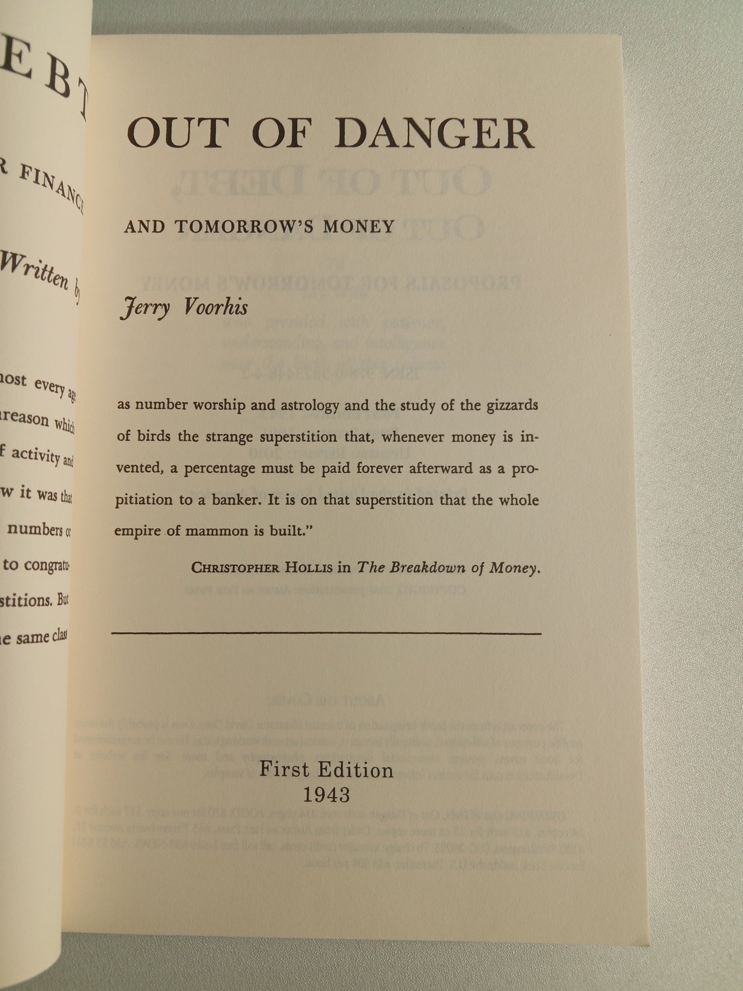 Out of Debt, Out of Danger: Proposals for War Finance and Tomorrow's Money by Jerry Voorhis
