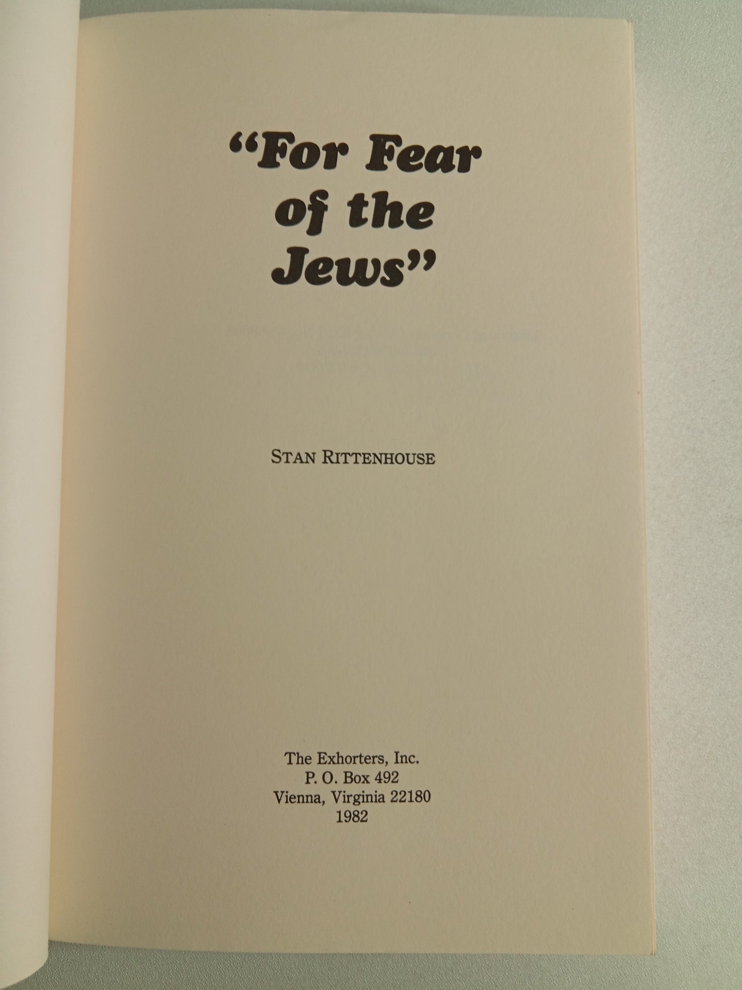 For Fear of the Jews by Stan Rittenhouse PB
