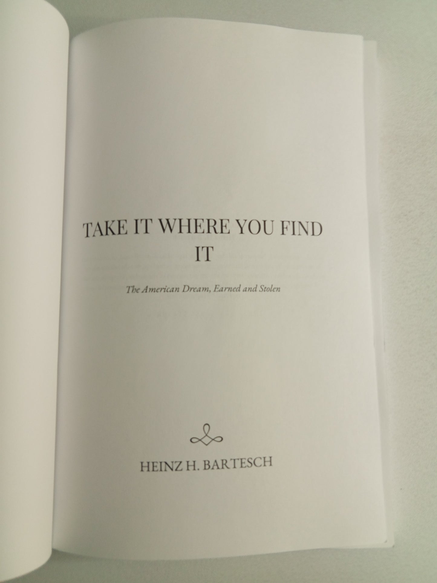 Take It Where You Find It: The American Dream, Earned and Stolen by Heinz Bartesch PB
