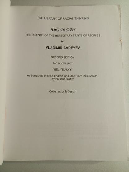 Raciology: The Science of Hereditary Traits of Peoples by Vladimir Avdeyev PB