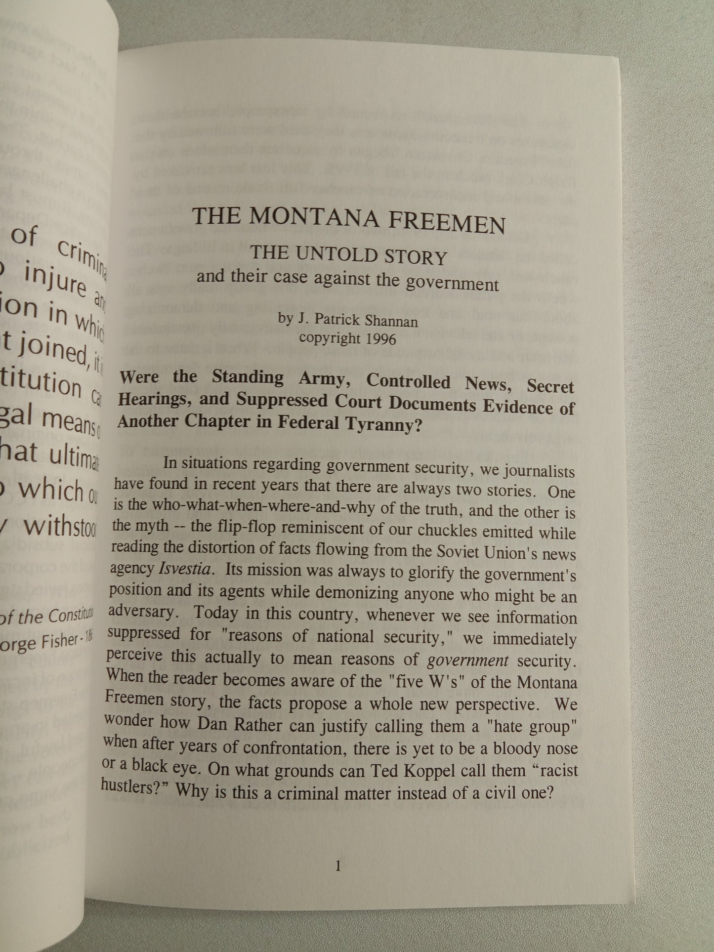 Montana Freeman: The Untold Story of Government Suppression and the News Media Cover-Up by Patrick Shannan