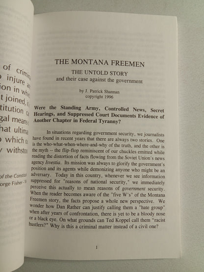 Montana Freeman: The Untold Story of Government Suppression and the News Media Cover-Up by Patrick Shannan