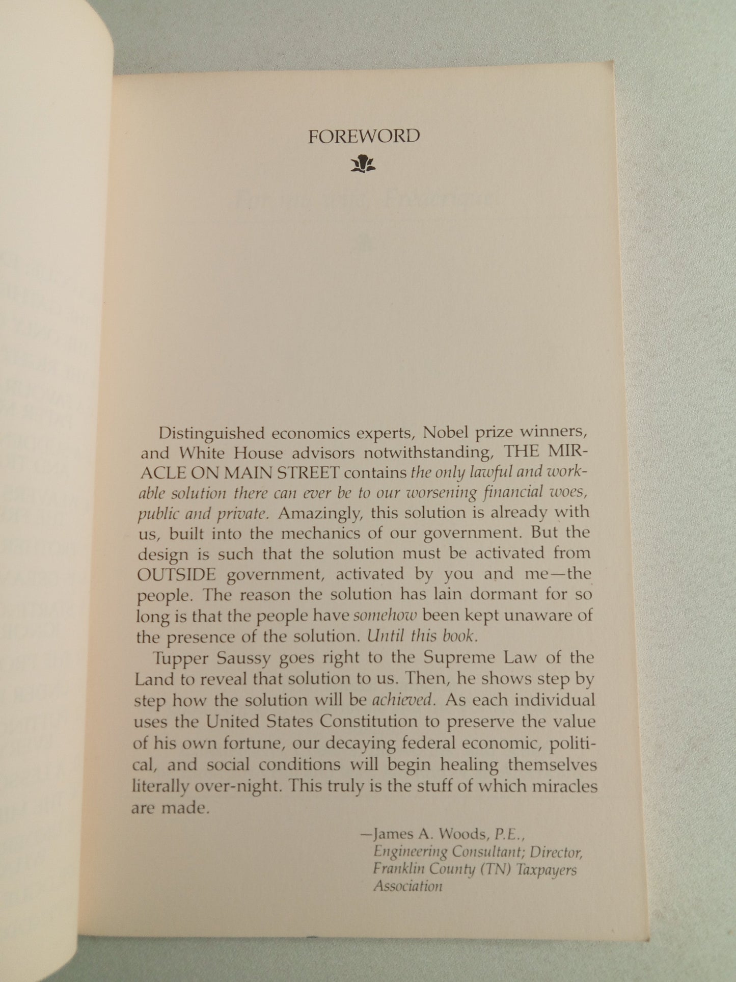 Miracle on Main Street: Saving Yourself and America from Financial Ruin by Tupper Saussy