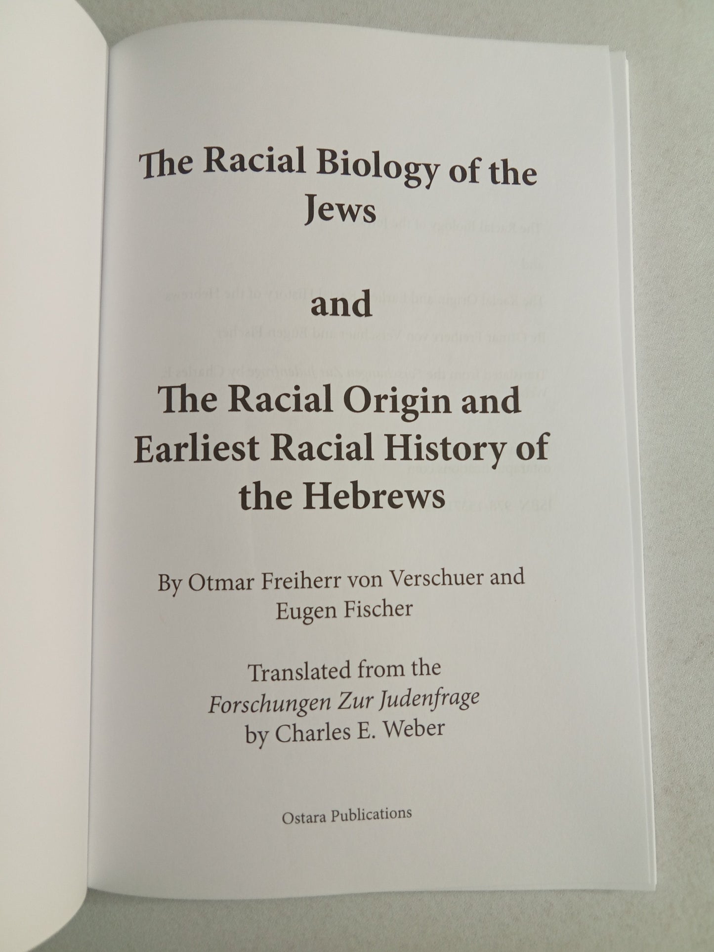 Racial Biology of the Jews by Otmar von Verschuer PB