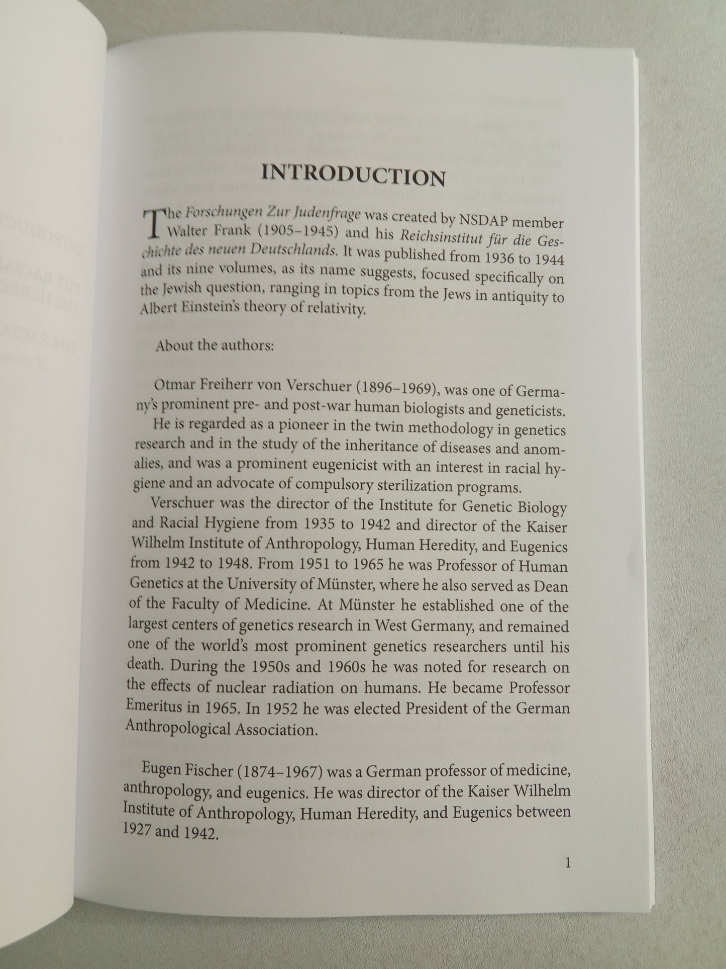Racial Biology of the Jews by Otmar von Verschuer PB