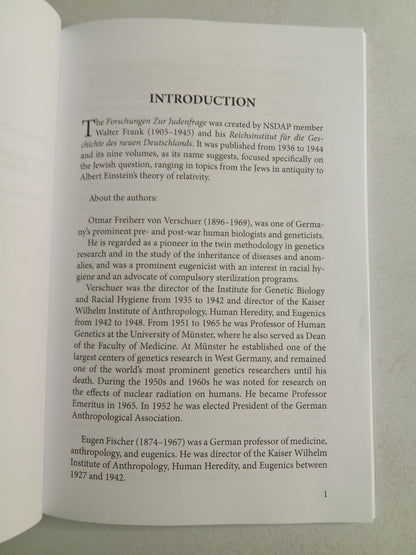 Racial Biology of the Jews by Otmar von Verschuer PB