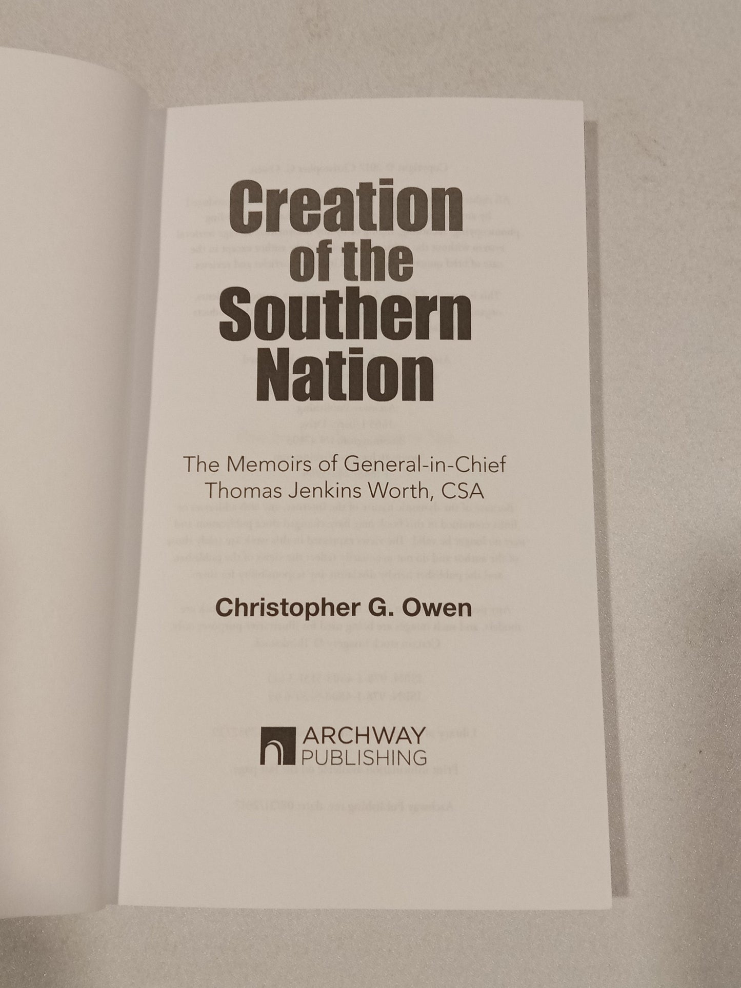 Creation of the Southern Nation by Christopher Owen PB