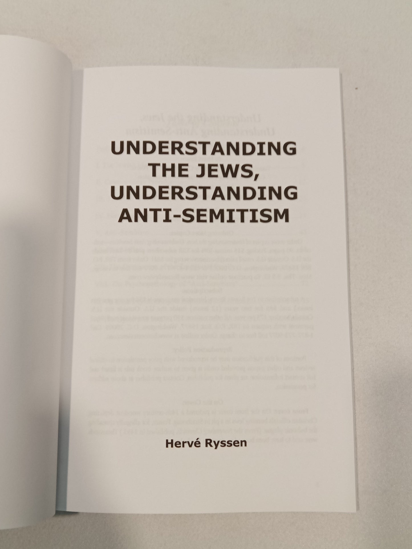 Understanding the Jews, Understanding Anti-Semitism by Herve Ryssen PB