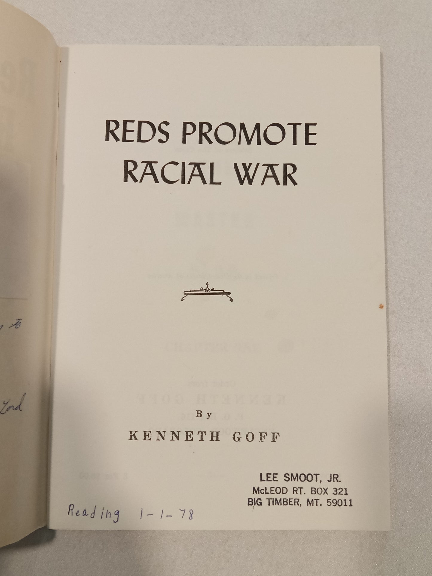 Reds (Jews) Promote Racial War by Kenneth Goff SB