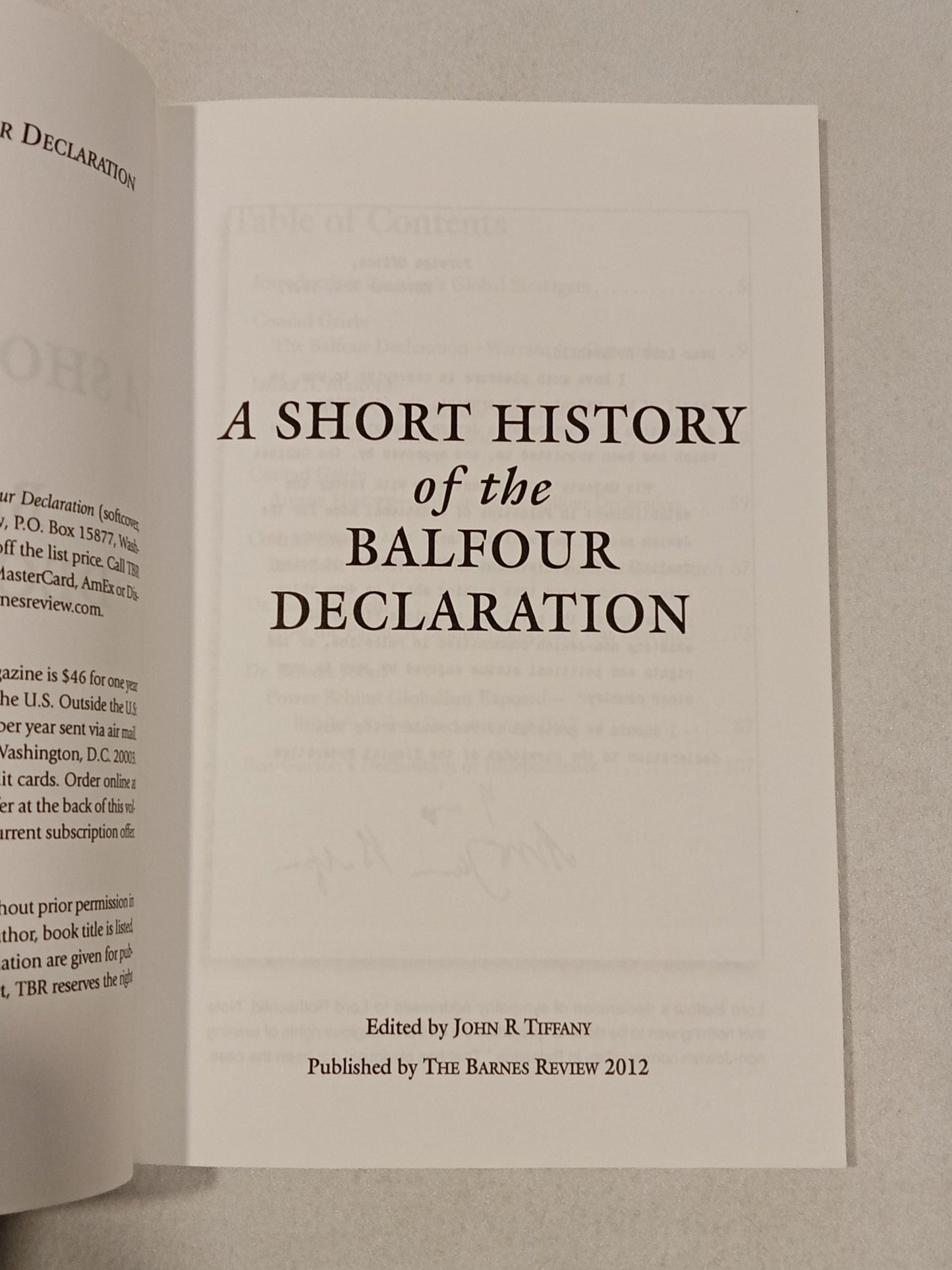 Short History of the Balfour Declaration by John Tiffany PB