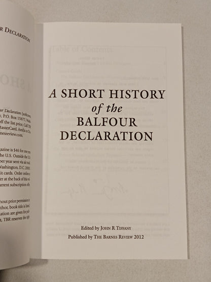 Short History of the Balfour Declaration by John Tiffany PB