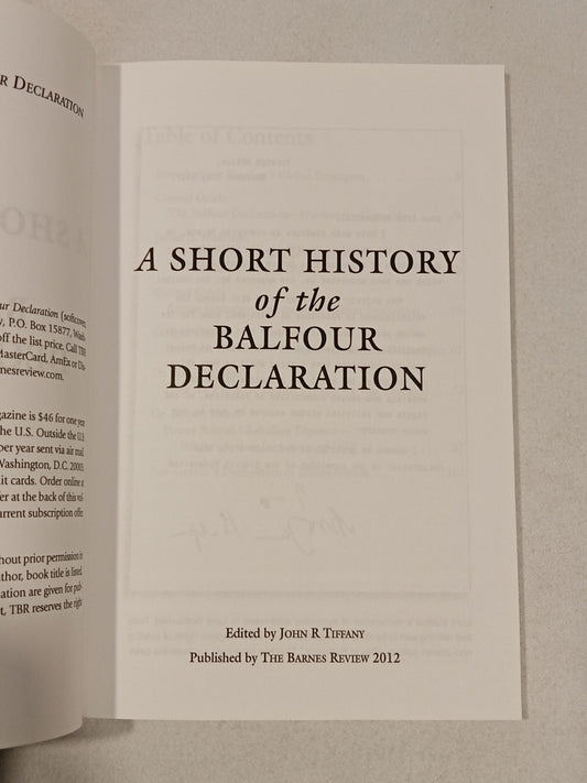 Short History of the Balfour Declaration by John Tiffany PB