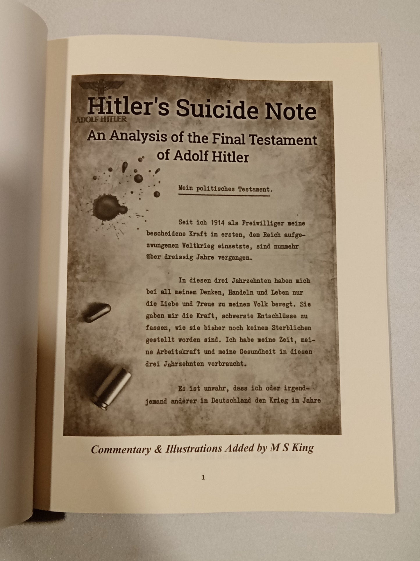 Hitler's Suicide Note: An Analysis of the Final Testament of Adolf Hitler by Michael King PB