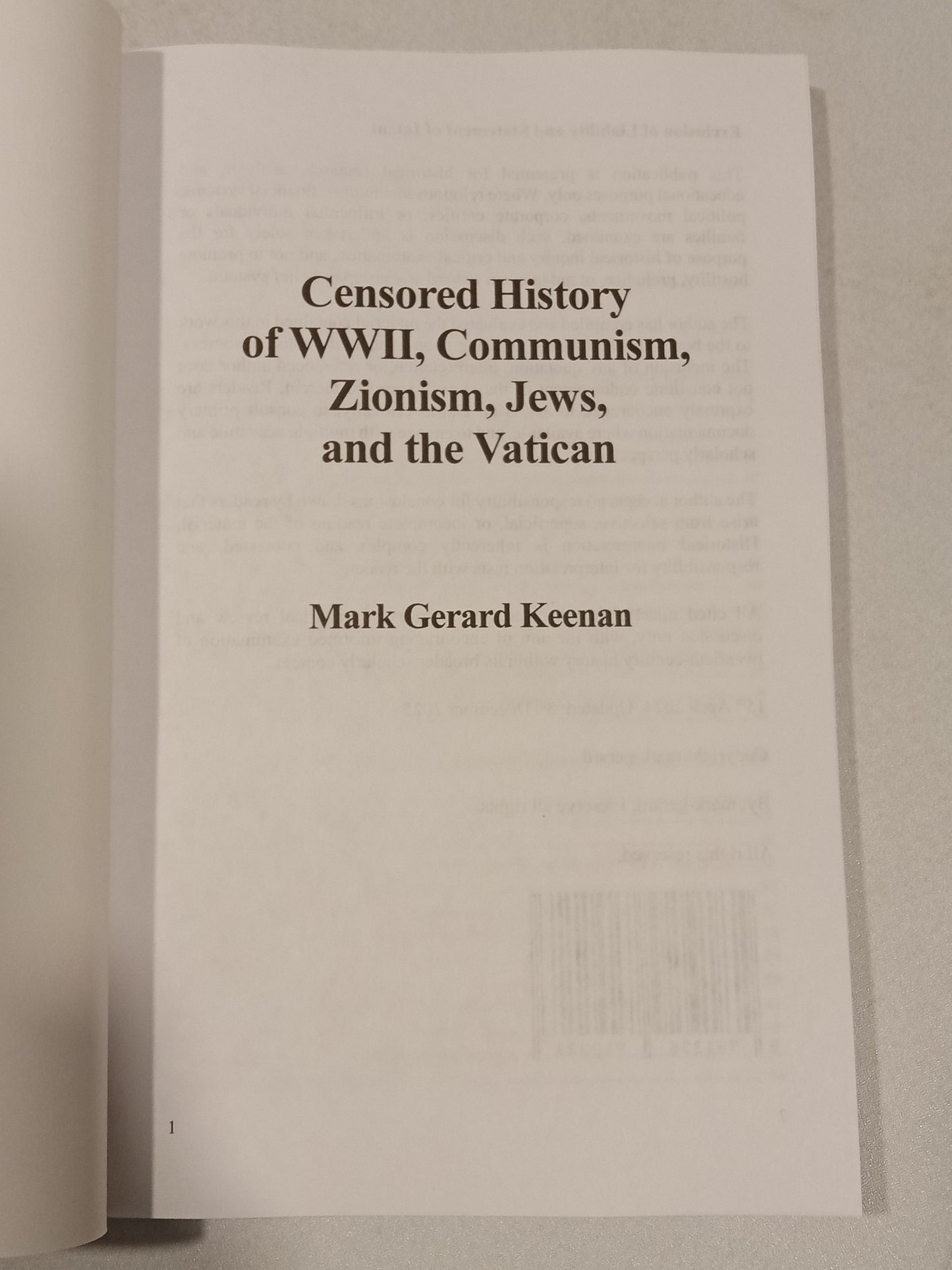 'Censored History: World War 2, Communism, Zionism, Jews and the Vatican by Mark Keenan