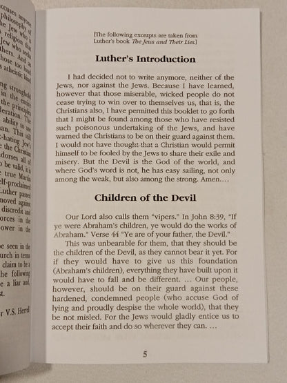 Martin Luther: Quotes Concerning the Jews by V. Herrell SB