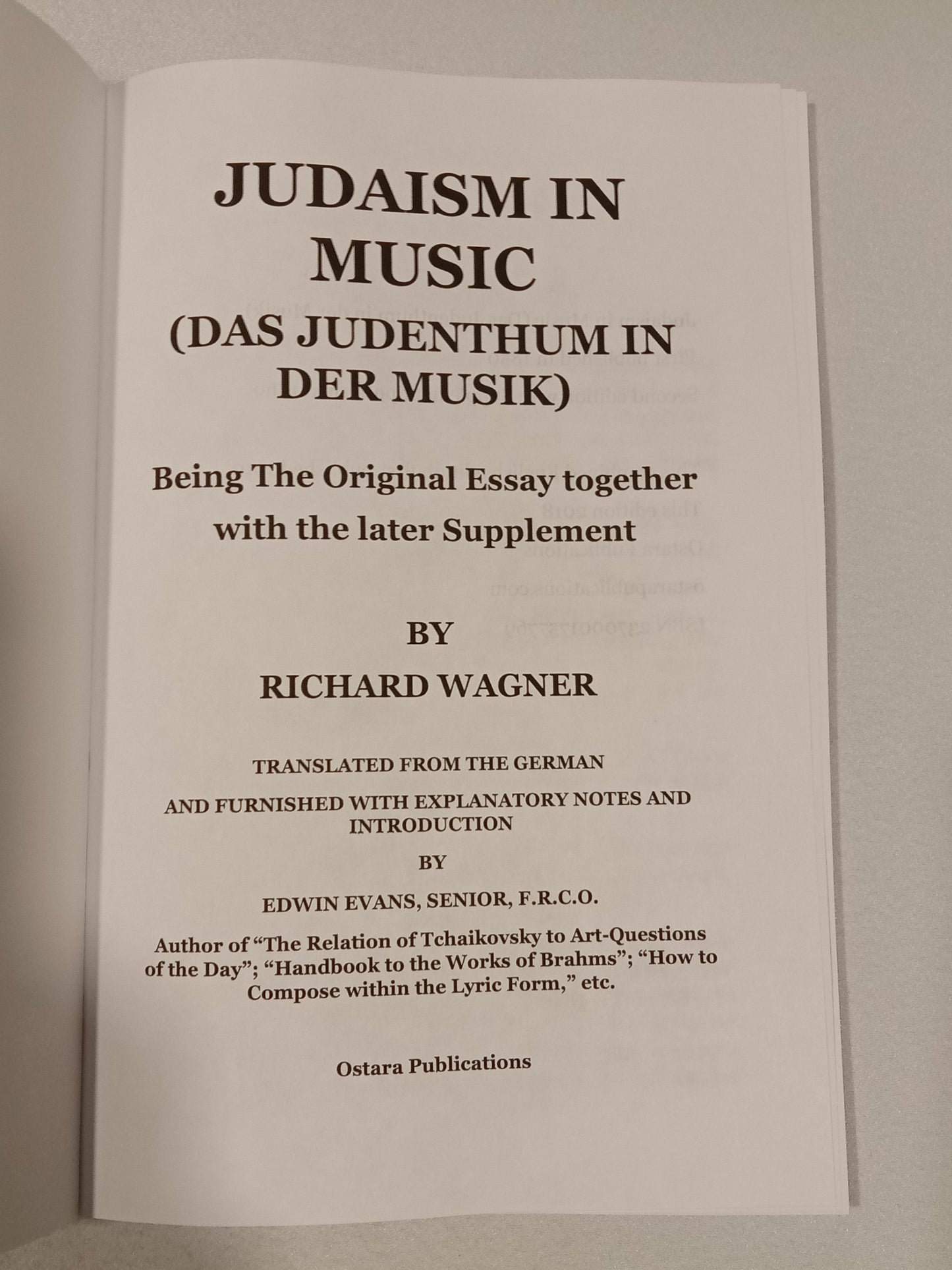 Judaism in Music by Richard Wagner PB