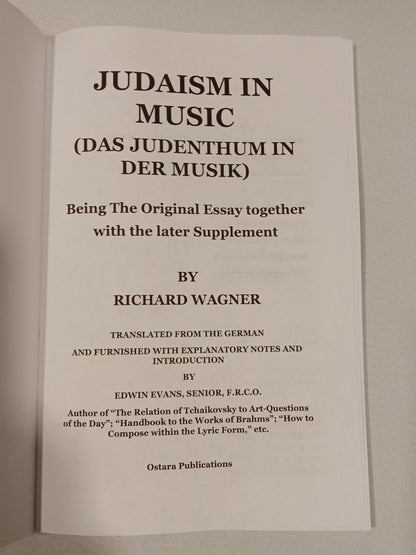 Judaism in Music by Richard Wagner PB