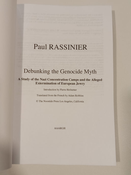 'Debunking the Genocide Myth by Paul Rassinier PB