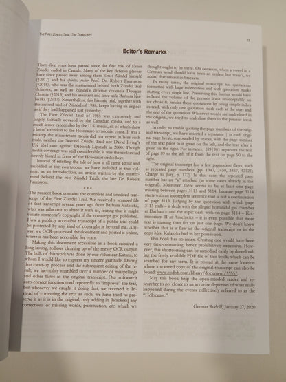 First Zundel Trial: The Transcript by Germar Rudolf PB
