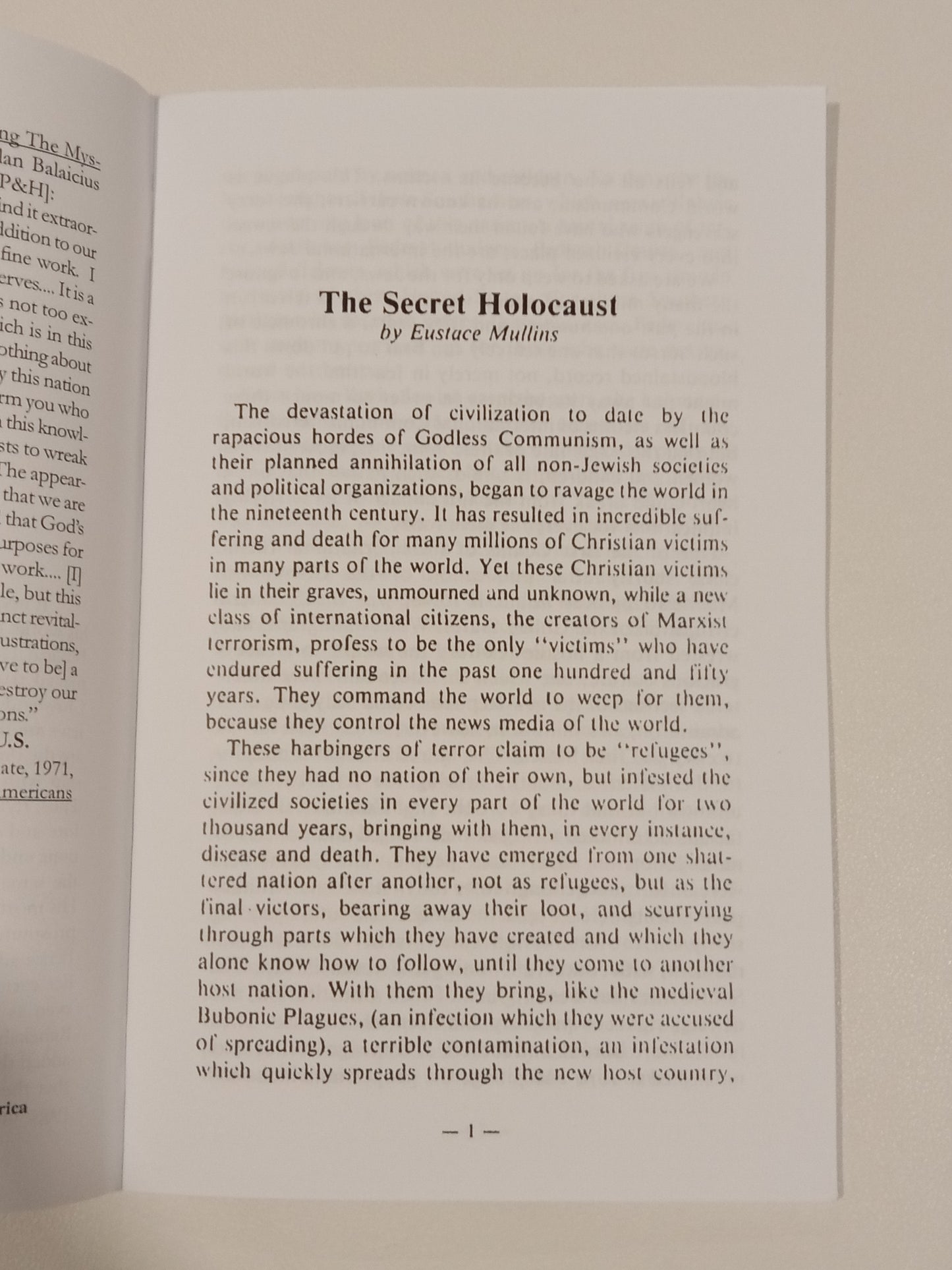 Secret Holocaust by Eustace Mullins SB