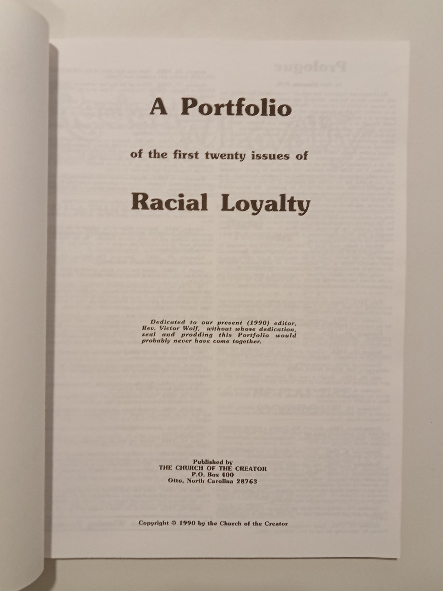 Racial Loyalty: Portfolio One by Ben Klassen PB