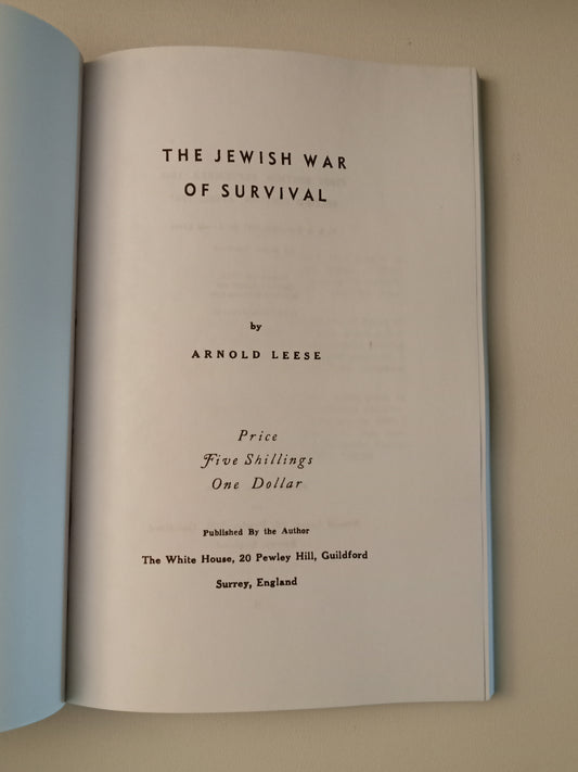 Jewish War of Survival by Arnold Leese PB
