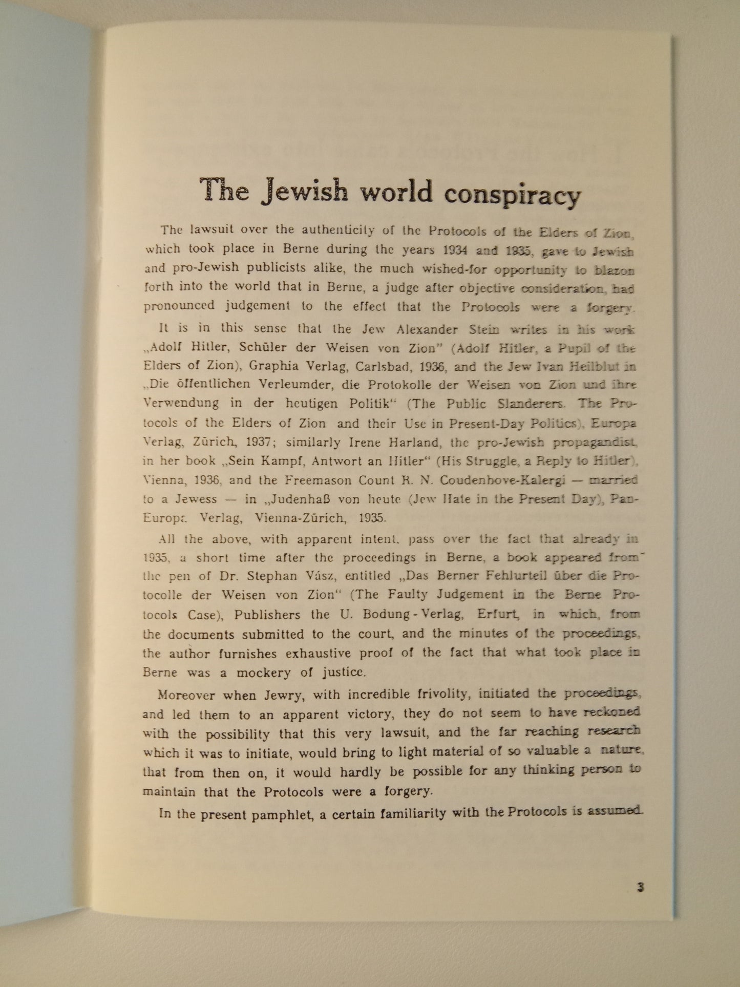 Jewish World Conspiracy: The Protocols Before the Court by Karl Bergmeister SB