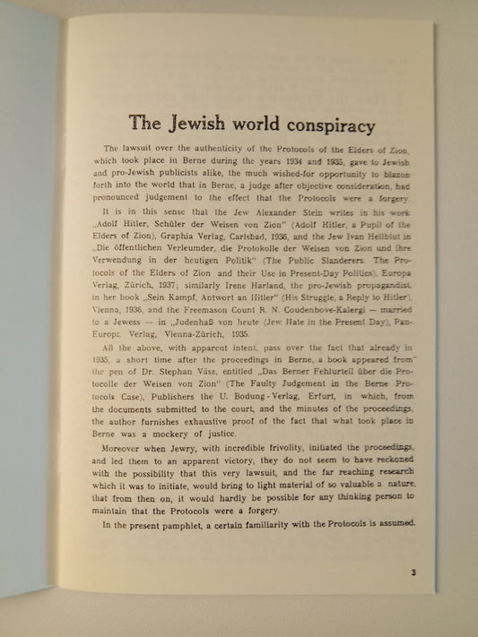 Jewish World Conspiracy: The Protocols Before the Court in Berne SB