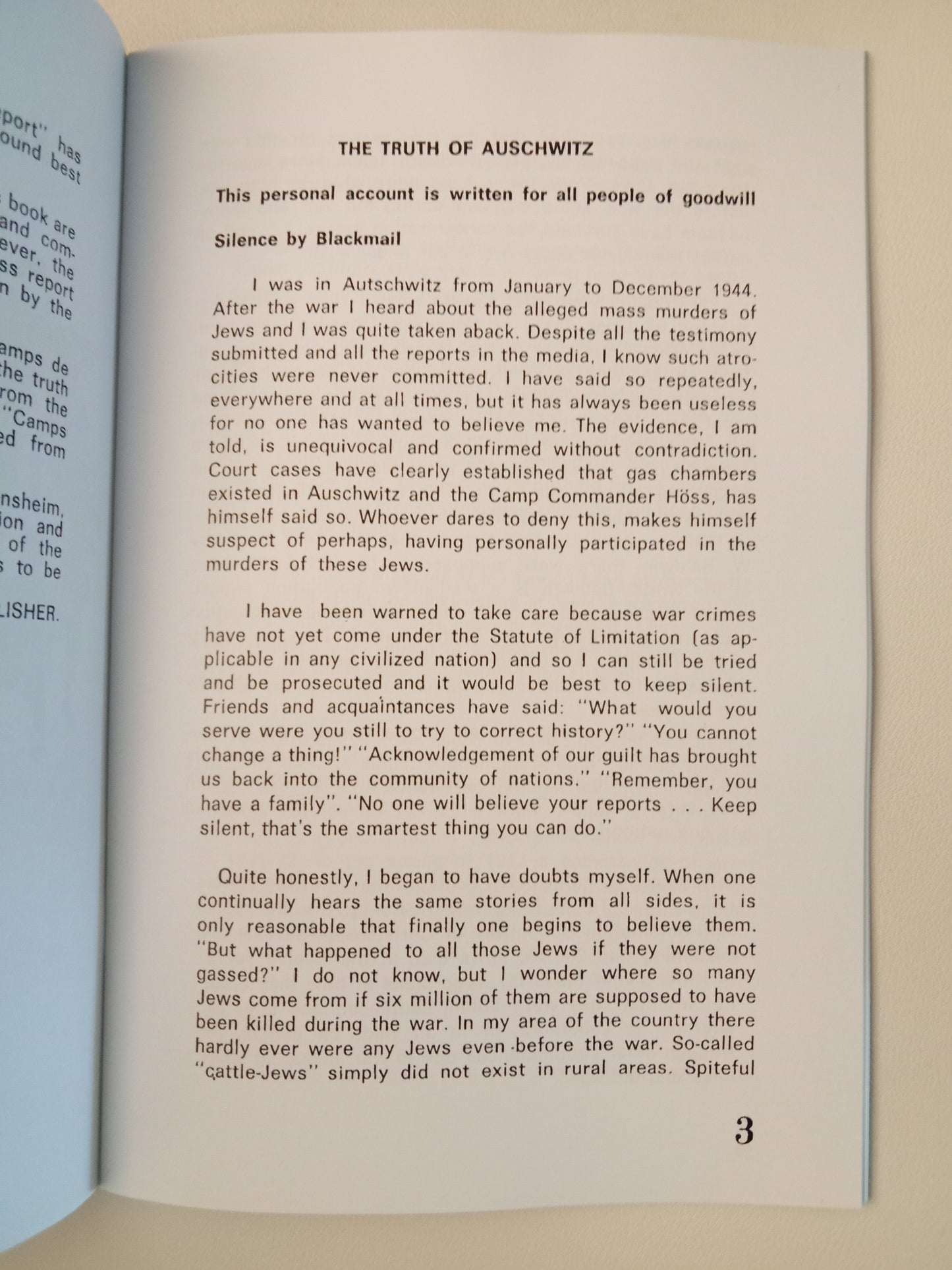 Auschwitz: Truth or Lie by Thies Christophersen SB
