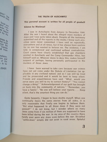 Auschwitz: Truth or Lie by Thies Christophersen SB