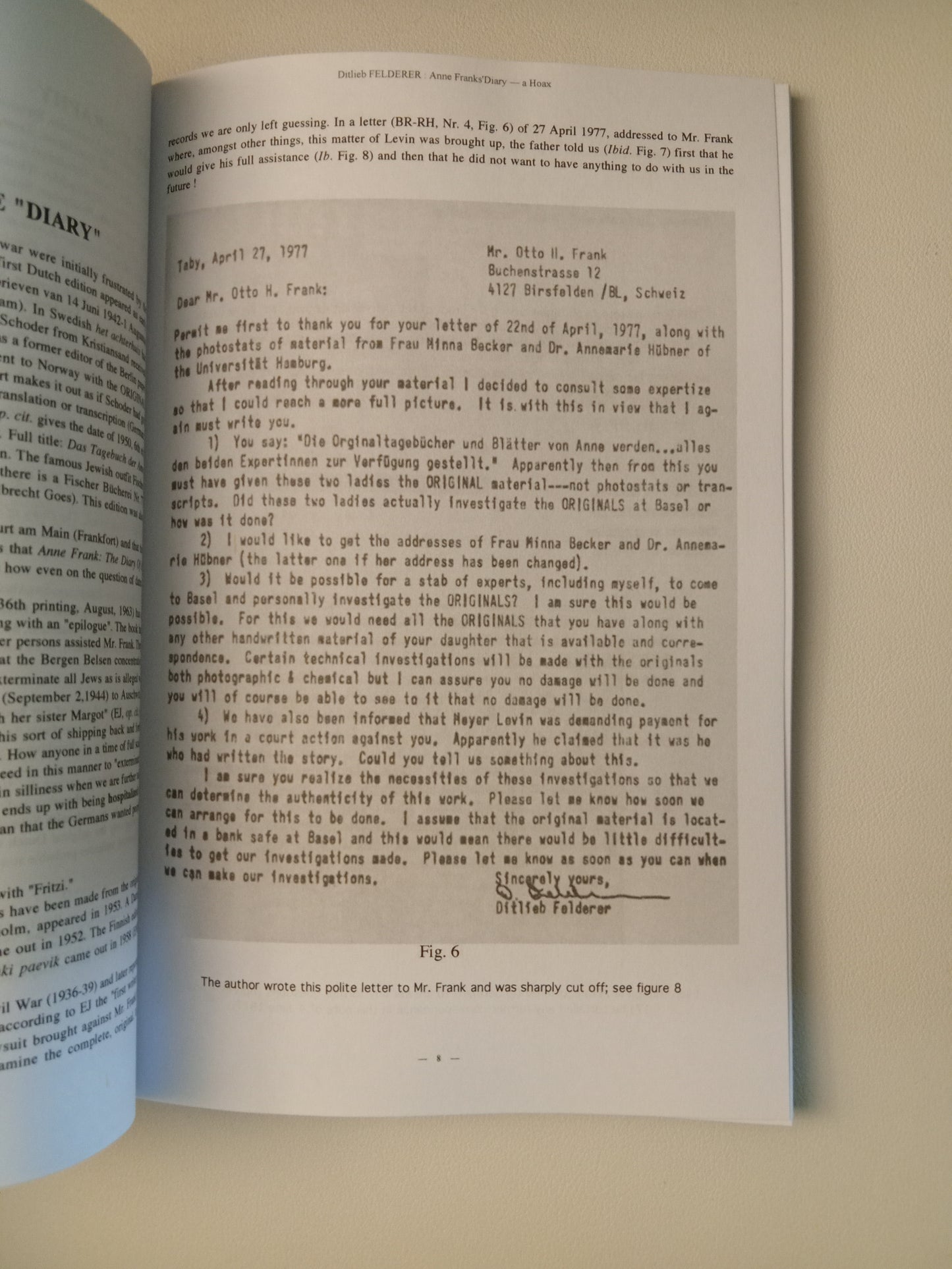 Anne Frank's Diary: A Hoax by Ditlieb Felderer PB