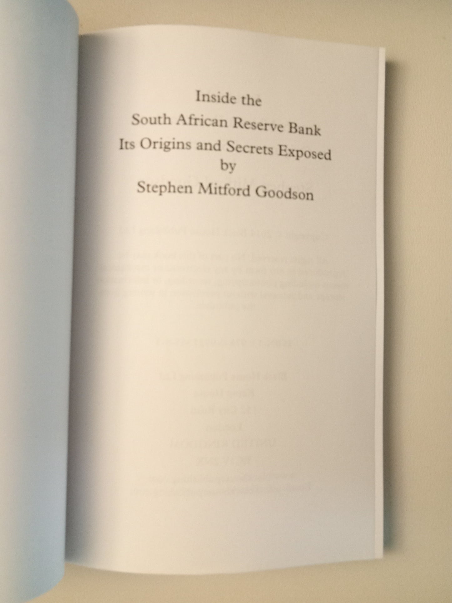 Inside the South African Reserve Bank by Stephen Goodson PB