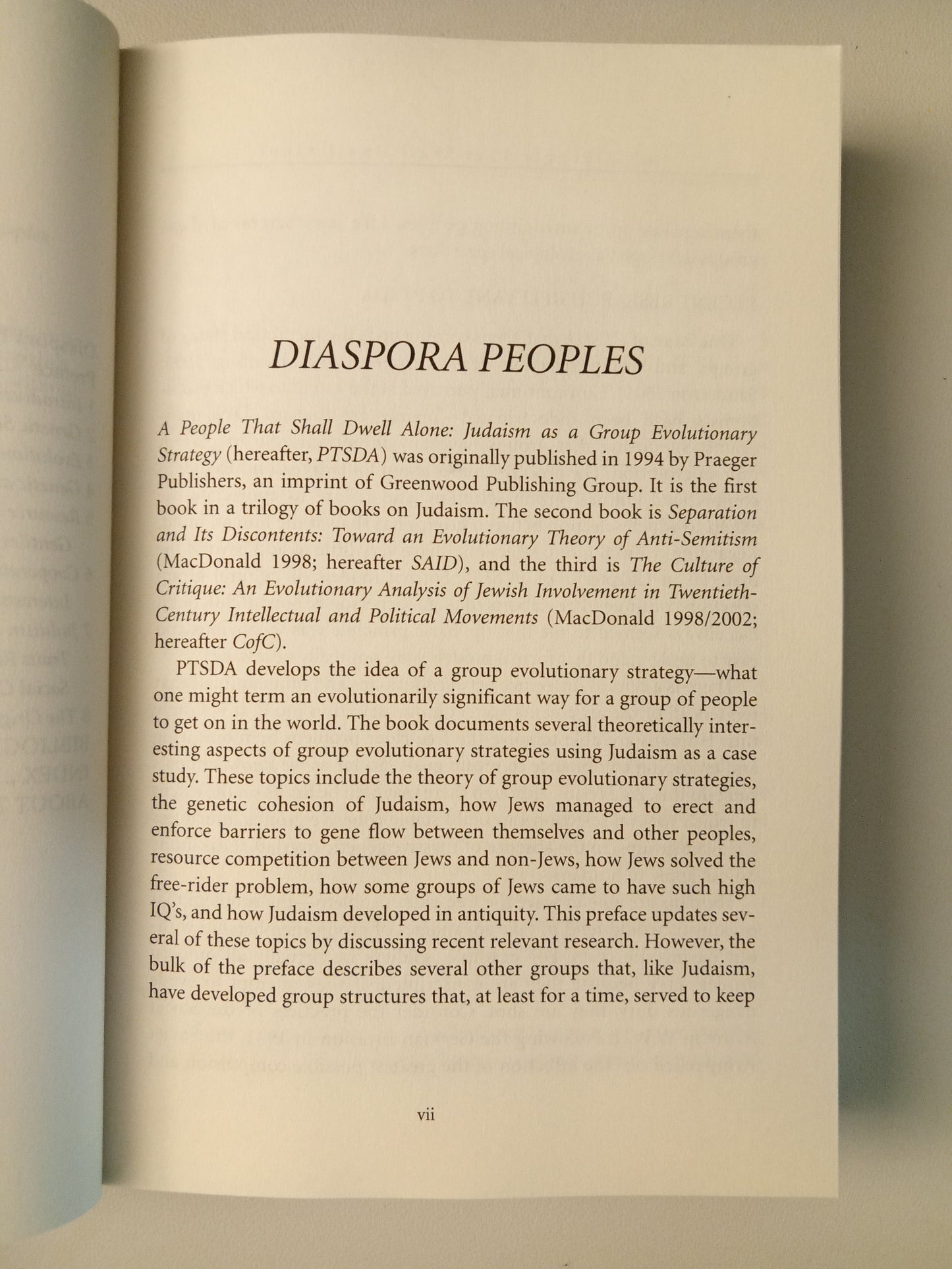 People That Shall Dwell Alone: Judaism as Group Strategy by Kevin MacDonald PB
