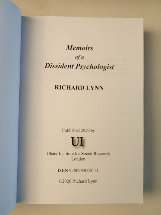 Memoirs of a Dissident Psychologist by Richard Lynn PB