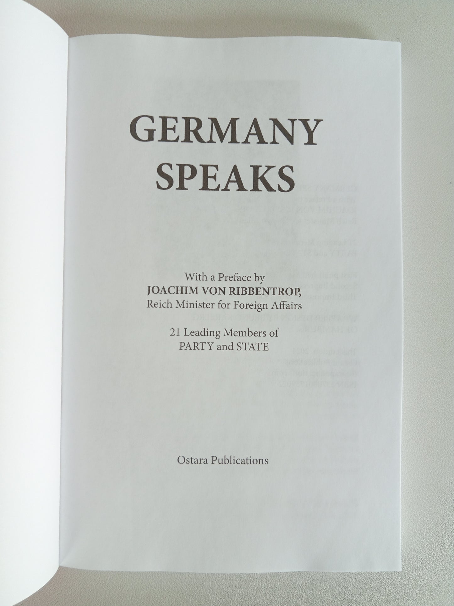 Germany Speaks: Germany Explains Itself by Joachim von Ribbentrop PB