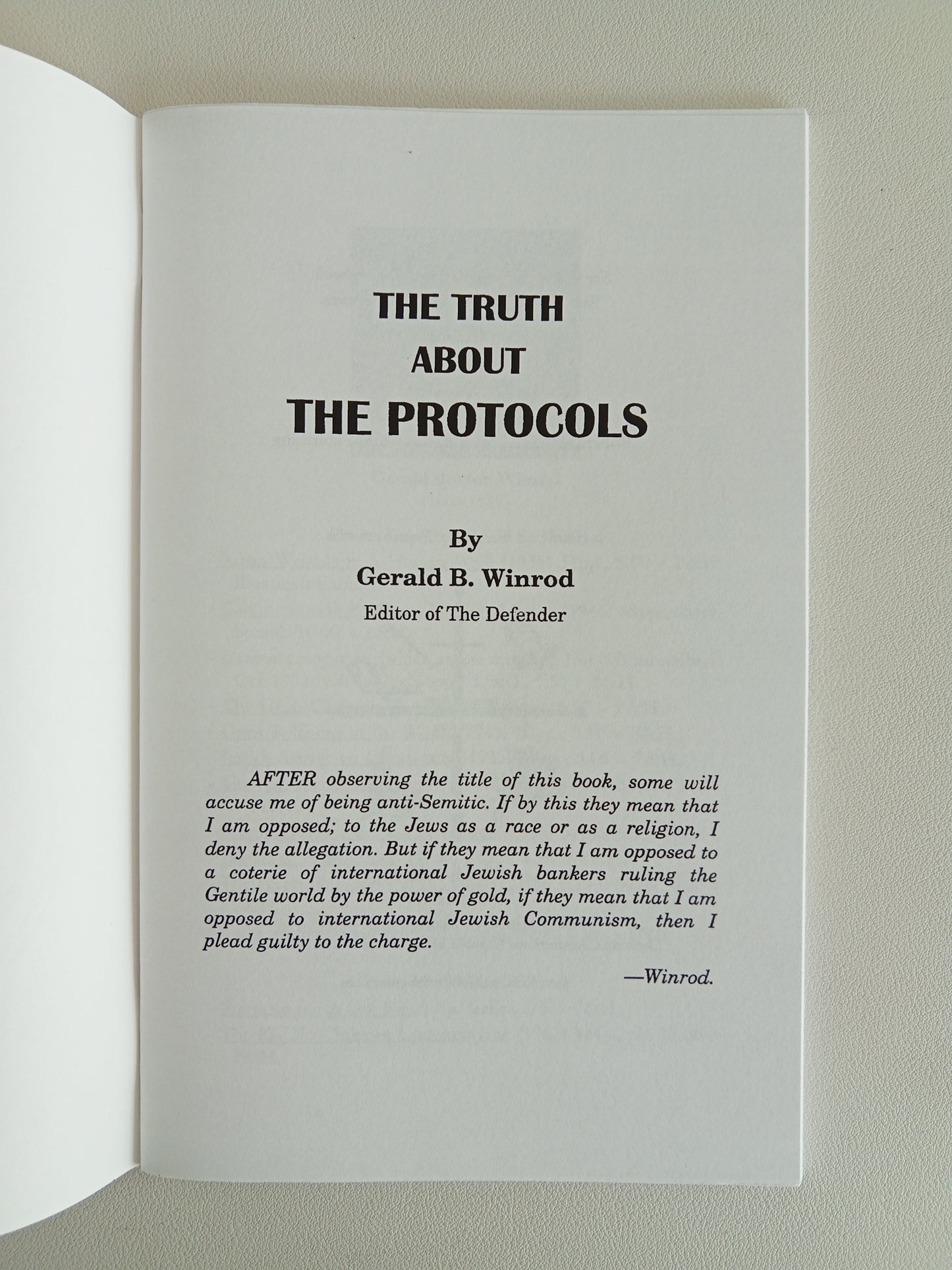 Truth About the Protocols by Gerald Winrod SB
