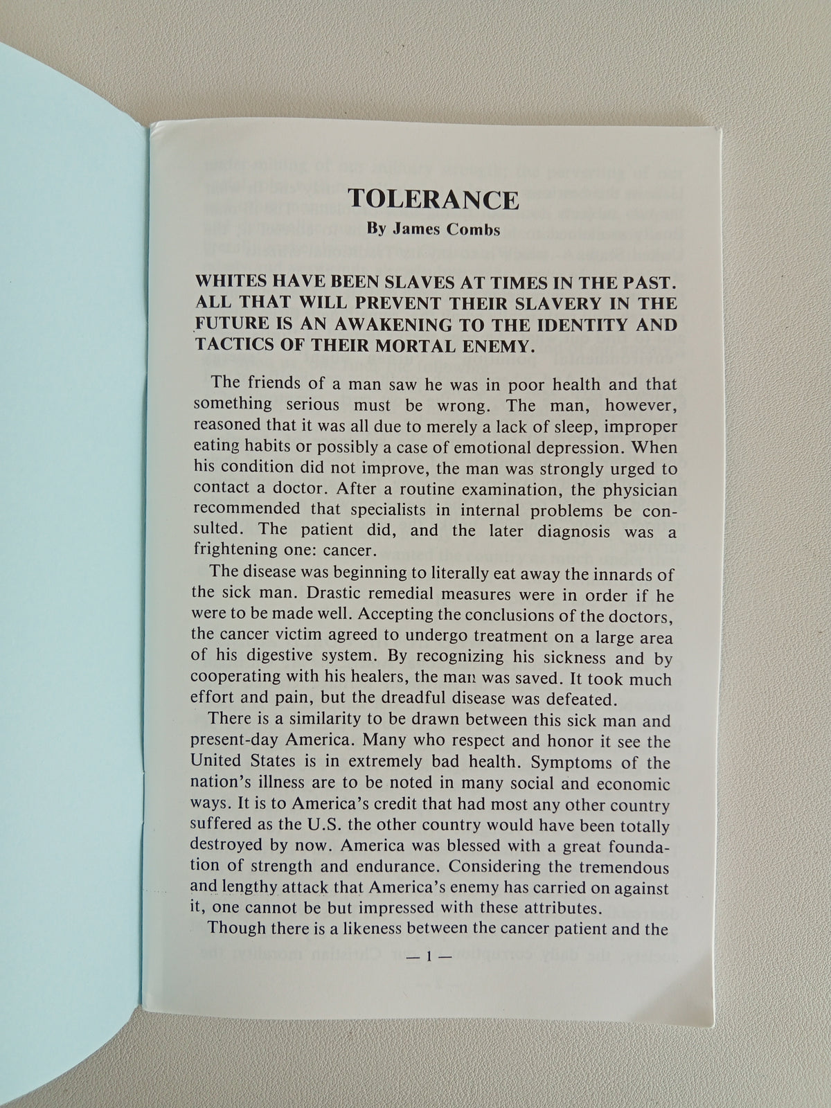 Tolerance: Jewry's War on Whites by James Combs SB