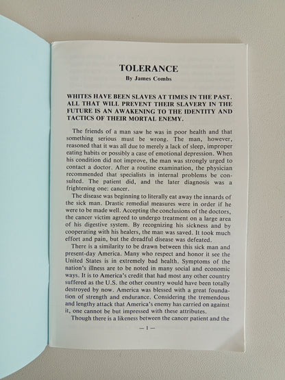Tolerance: Jewry's War on Whites by James Combs SB