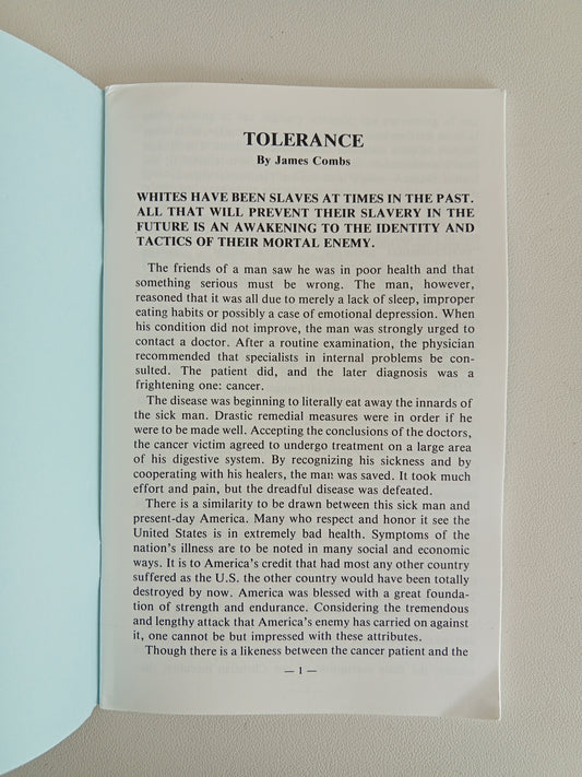 Tolerance: Jewry's War on Whites by James Combs SB