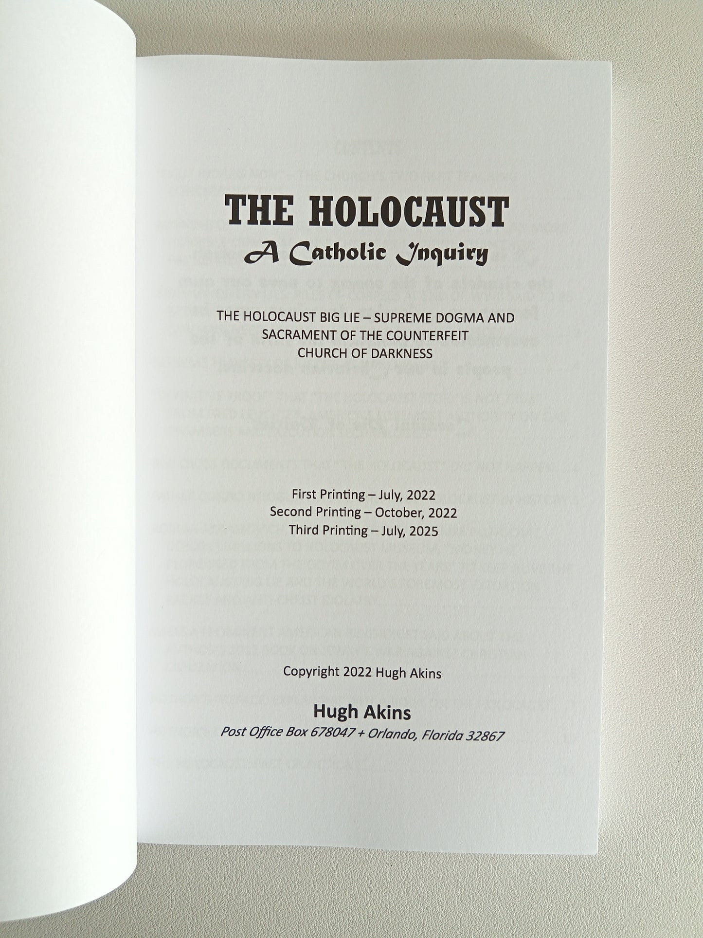 Holocaust: A Catholic Inquiry by Hugh Akins PB