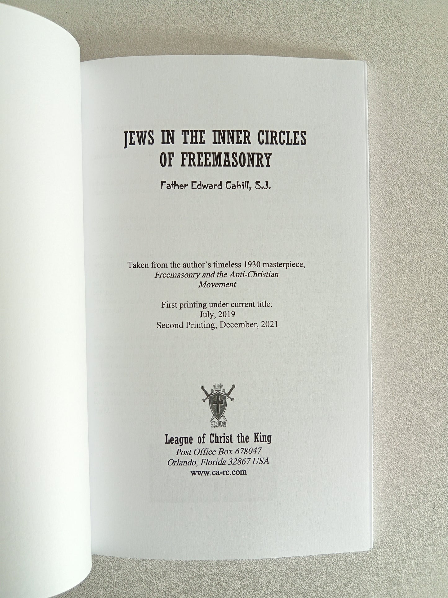 Jews in the Inner Circles of Freemasonry by Edward Cahill PB