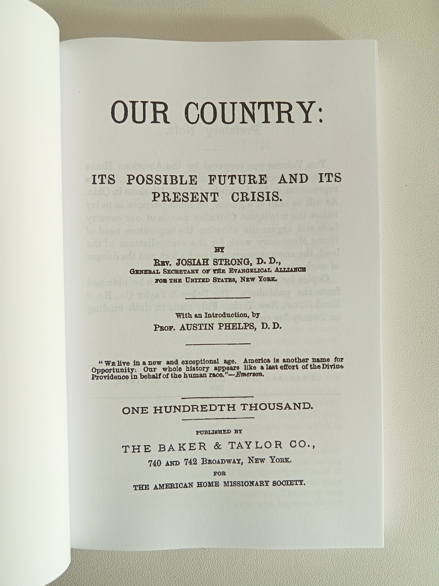 Our Country: Its Possible Future and Its Present Crisis by Josiah Strong PB