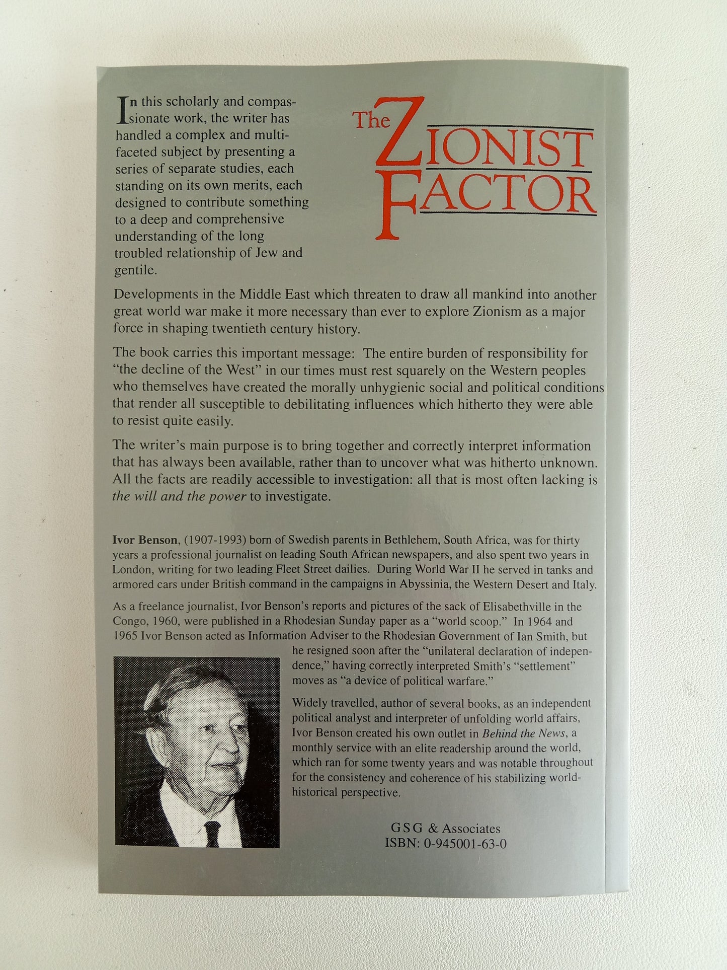 Zionist Factor: Jewish Impact on History by Ivor Benson PB