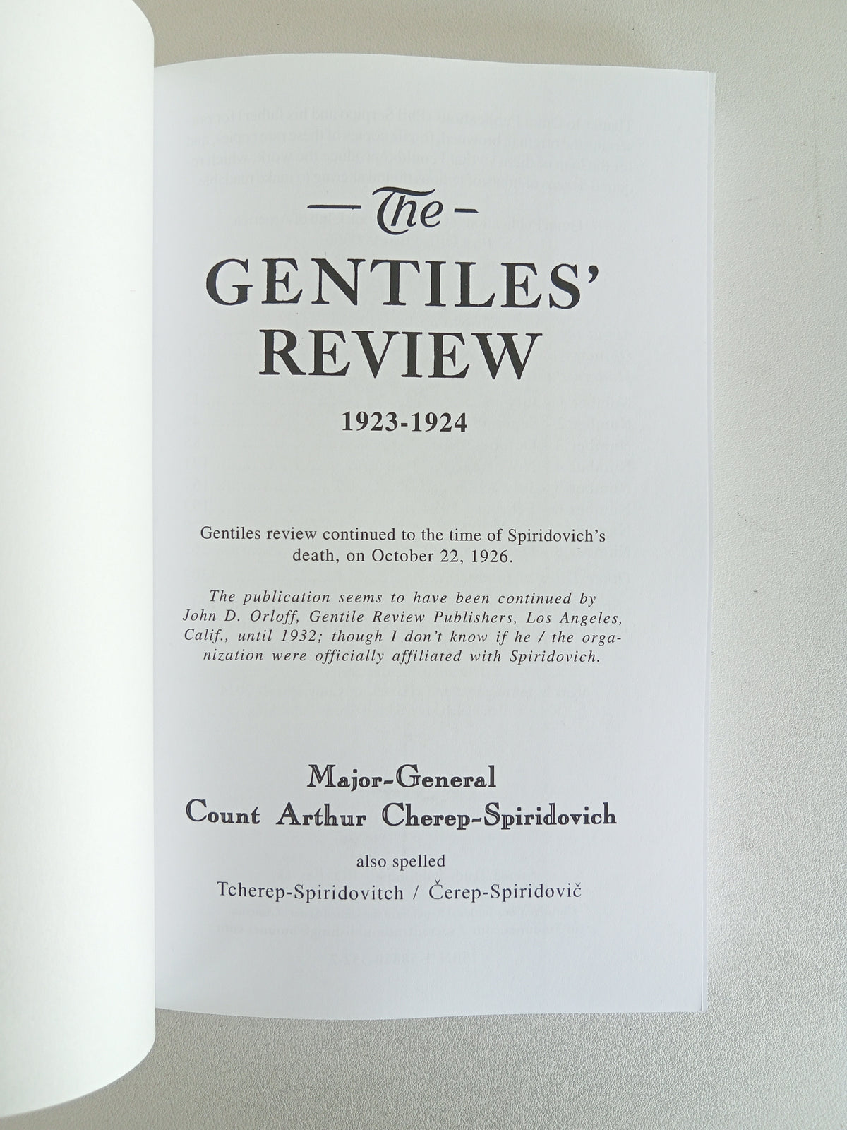 Gentiles' Review by Arthur Cherep-Spiridovich PB