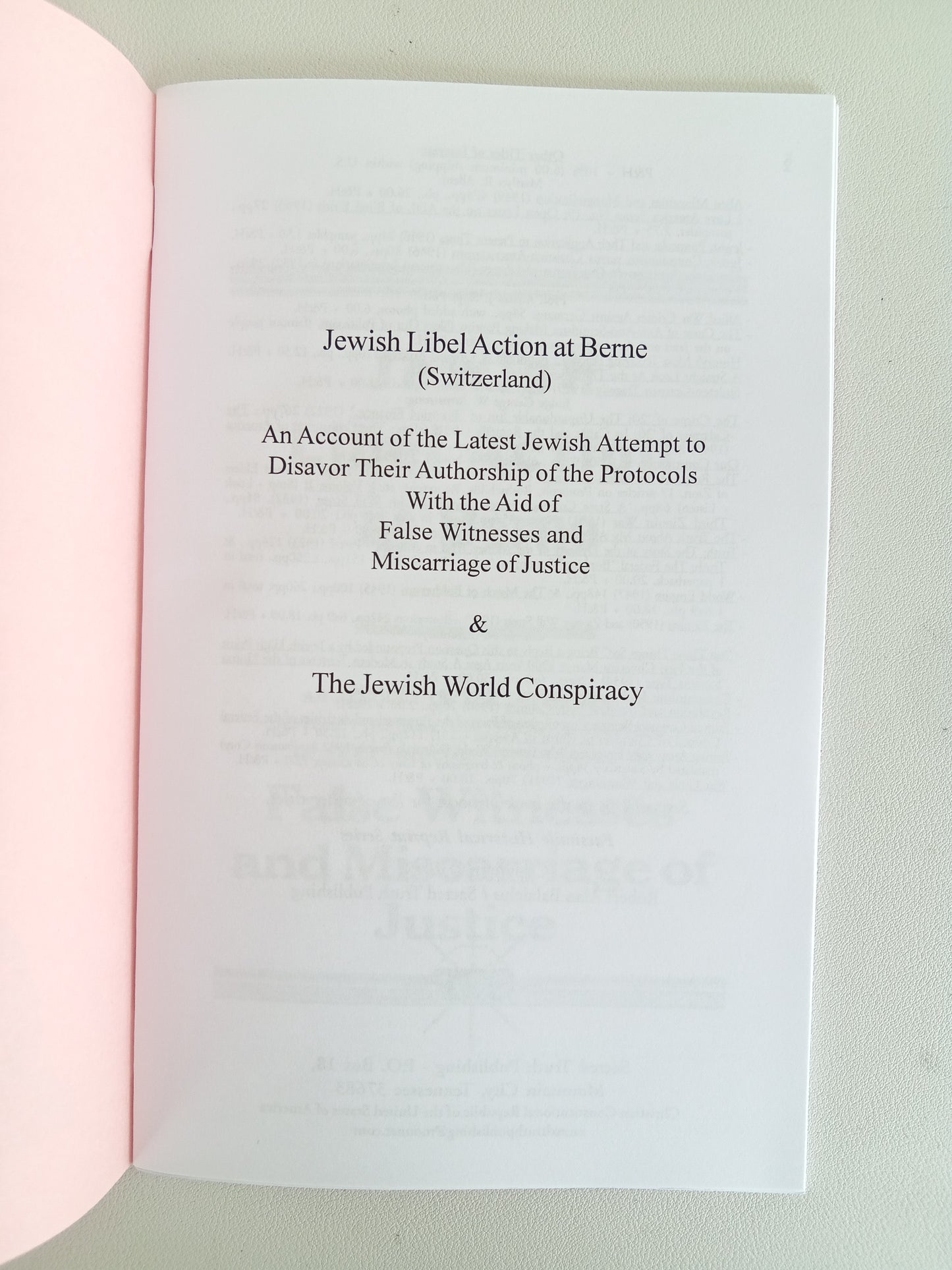 Jewish Libel Action at Berne and World Conspiracy by Des Griffin SB