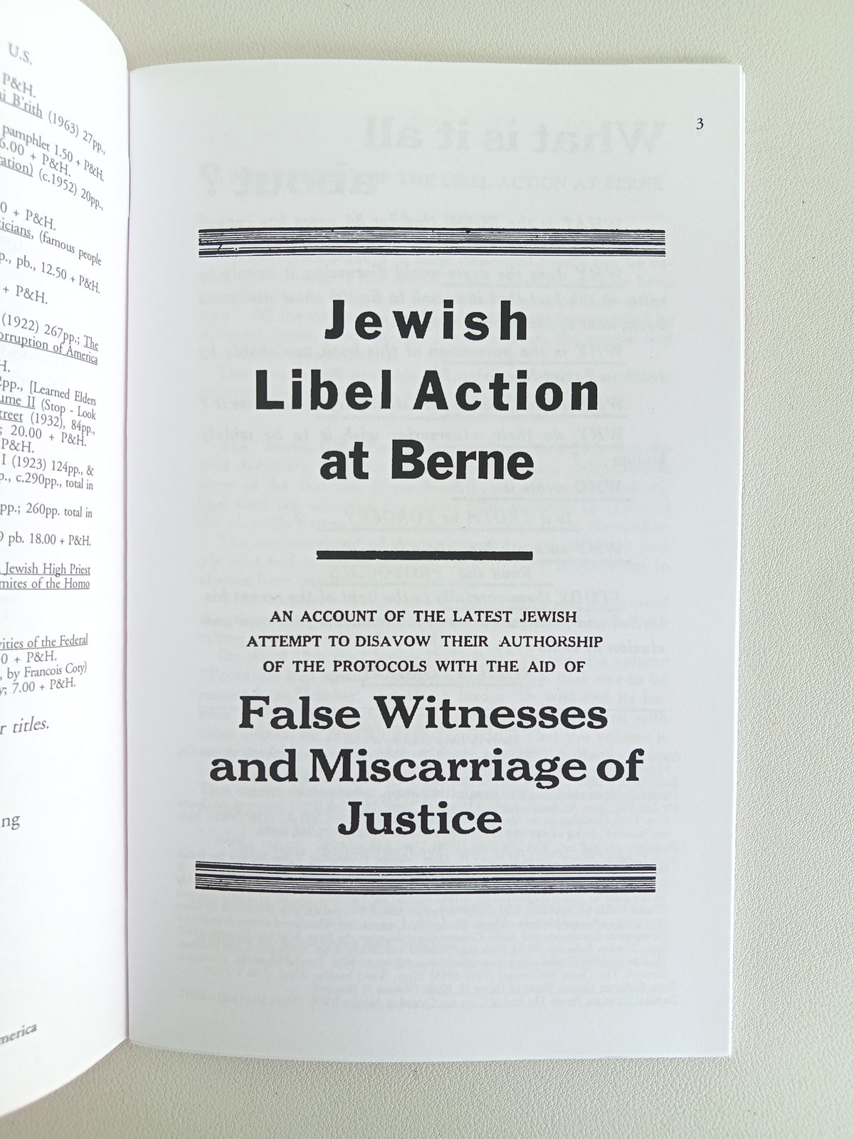 Jewish Libel Action at Berne and World Conspiracy by Des Griffin SB
