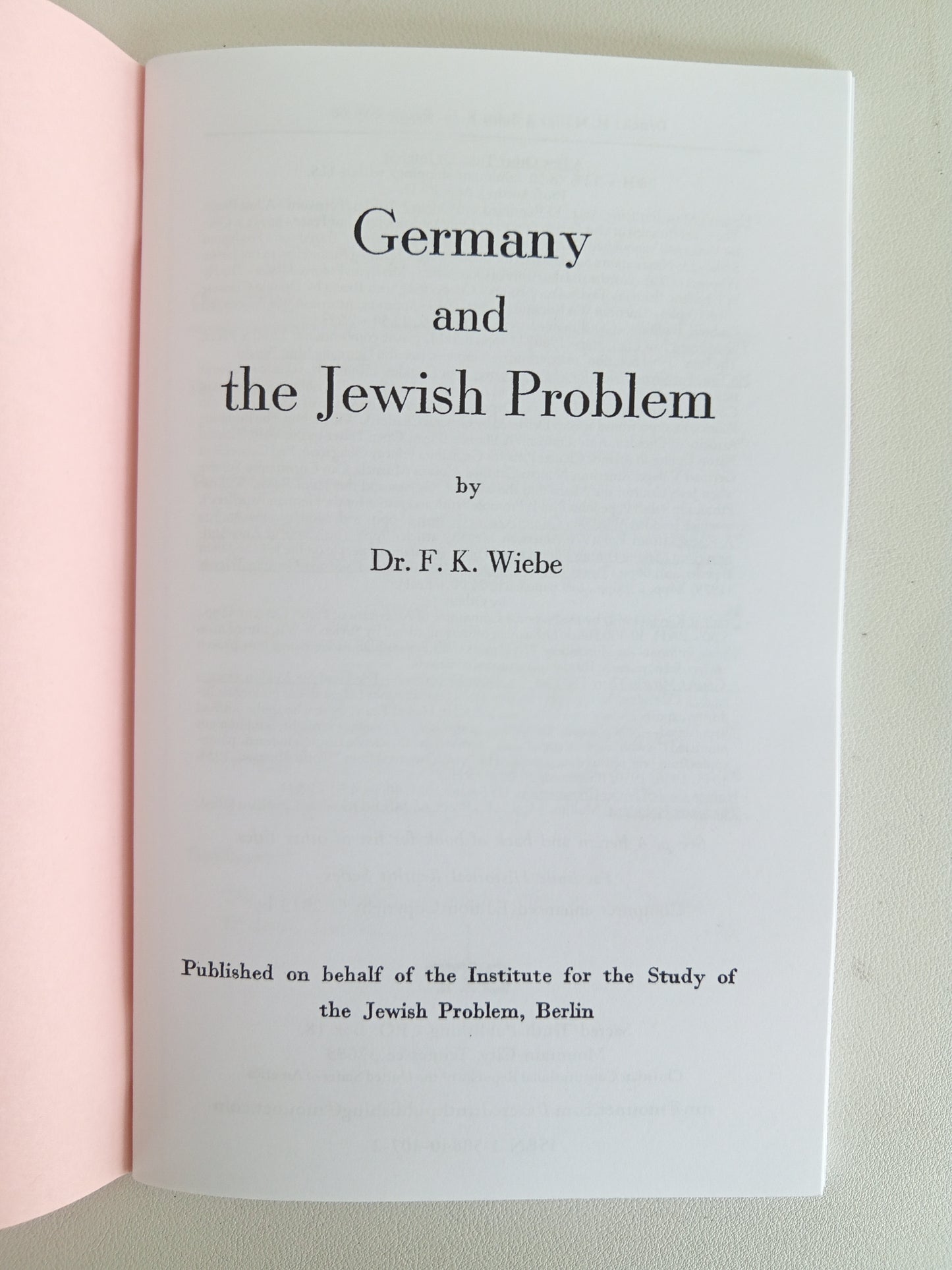 Germany and the Jewish Problem by Friederich Wiehe SB