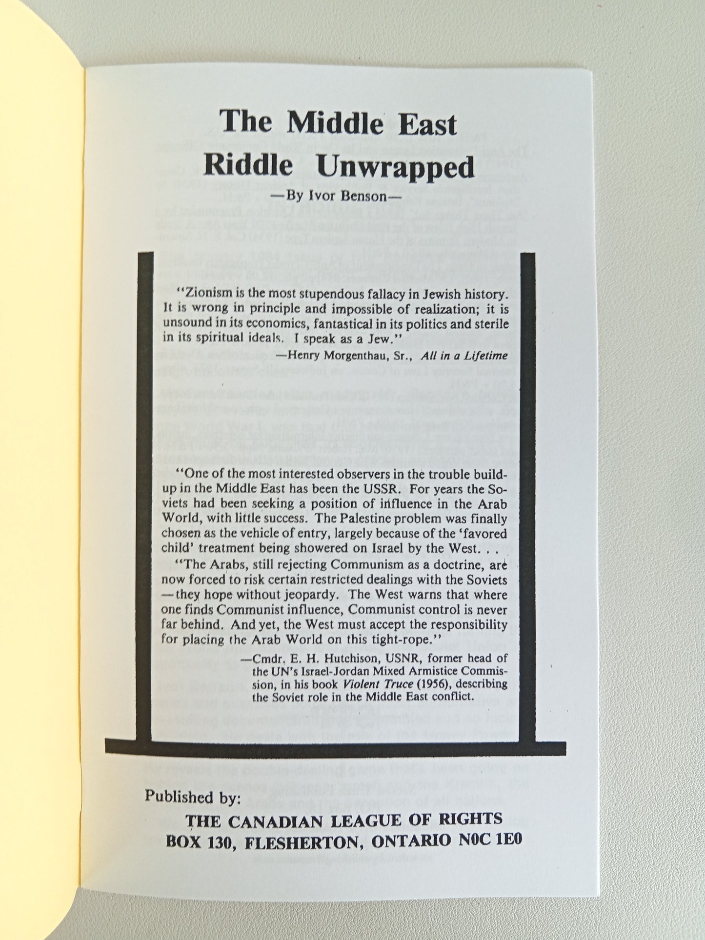 Middle East Riddle Unwrapped by Ivor Benson SB