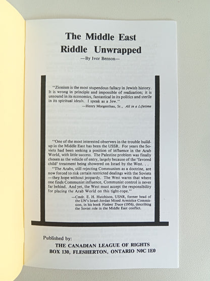Middle East Riddle Unwrapped by Ivor Benson SB