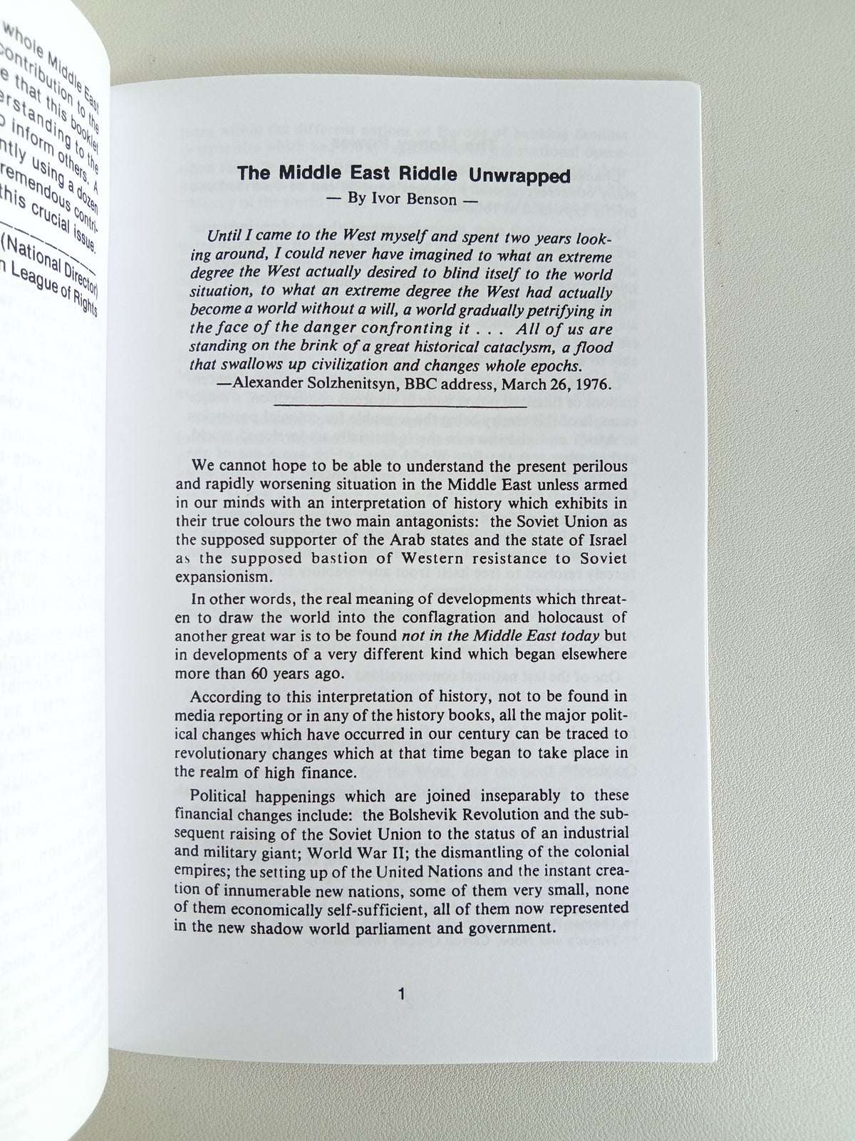 Middle East Riddle Unwrapped by Ivor Benson SB